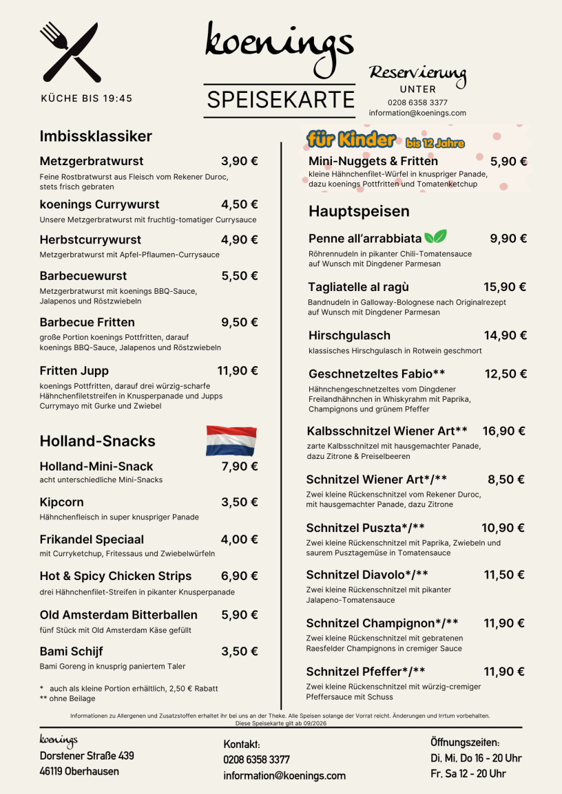 Speisekarte - Hauptspeisen